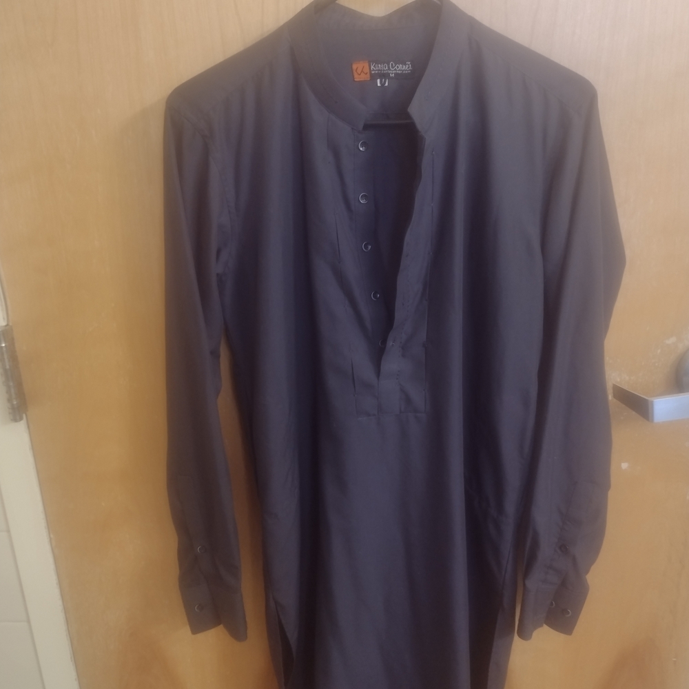 Black Band-Collar Kurta Corner Shirt for Men
